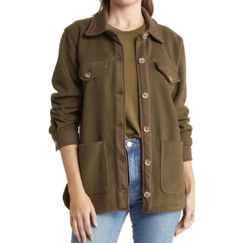 BLANKNYC Olive Green Fleece Shirt Shacket Womens Large